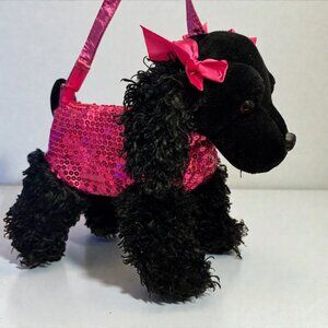 Poochie & Co Plush Black Poodle Pink Sequin Girls Purse Shoulder Bag (SKU:525TO)